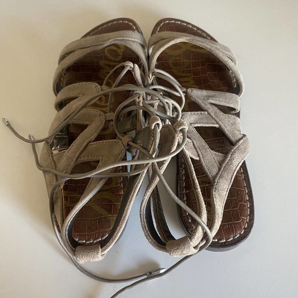 Sam Edelman GEMMA Sandal Caged Gray Suede Gladiator Strappy Flat Open 5.5 - Picture 5 of 7